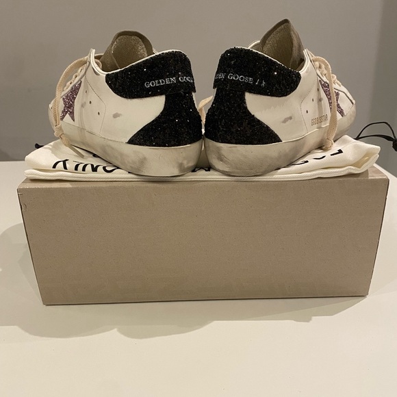 Golden Goose Superstar Sneaker White Leather/Taupe/Black/Mauve Glitter sz 37 NIB - Picture 6 of 14